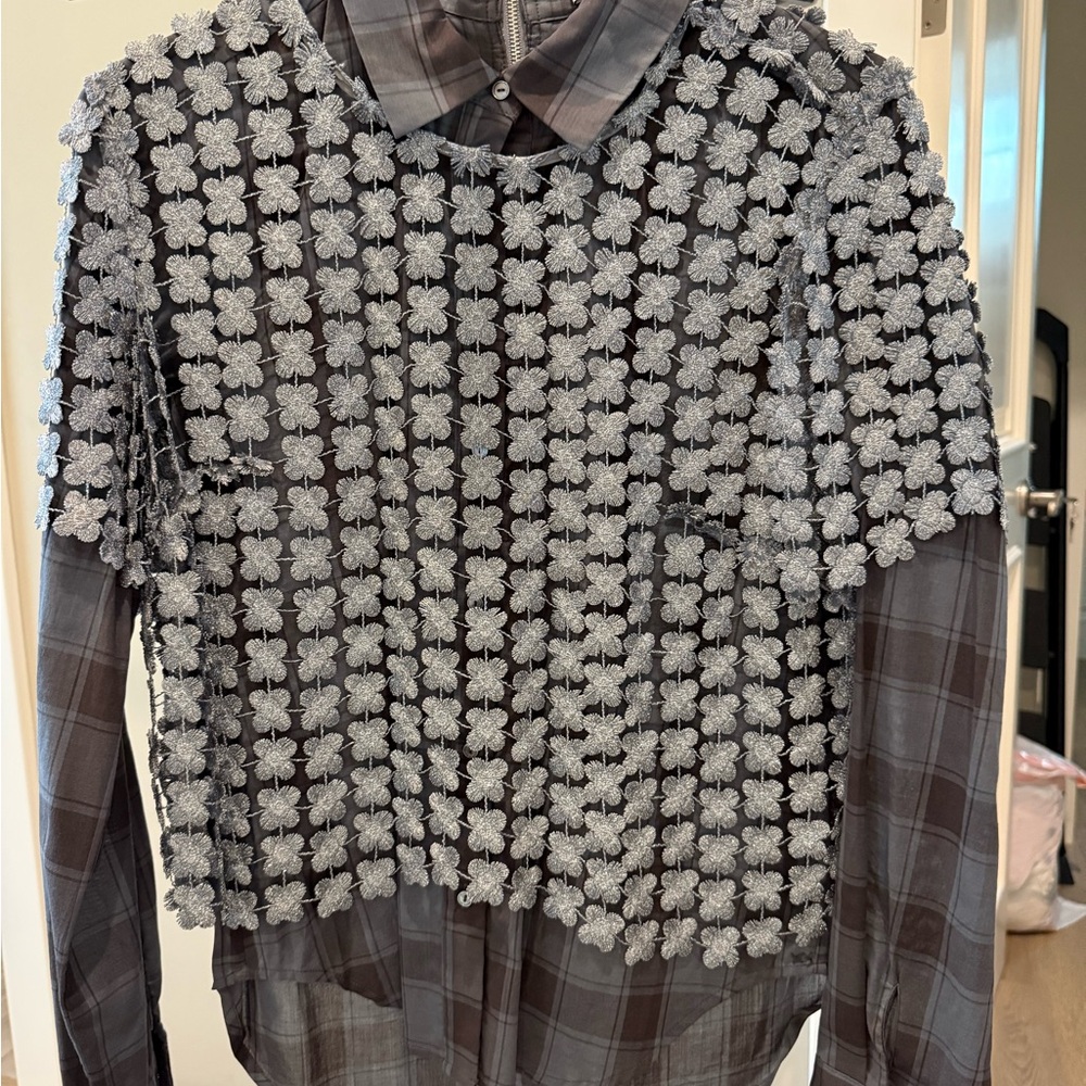 Gray Floral Overlay Woman’s Shirt